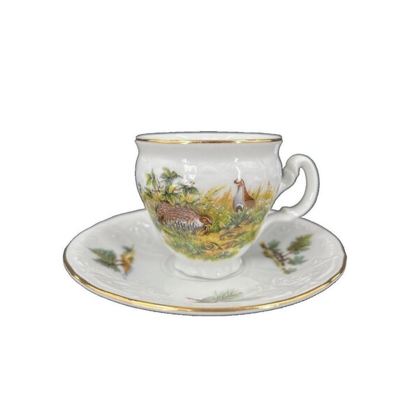 BERNADOTTE CZECH REPUBLIC WILDLIFE GROUSE ESPRESSO DEMITASSE CUP & SAUCER - Picture 1 of 12